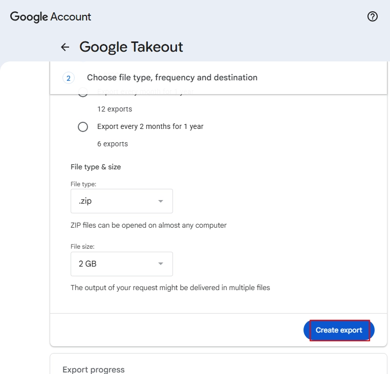 Click Create Export