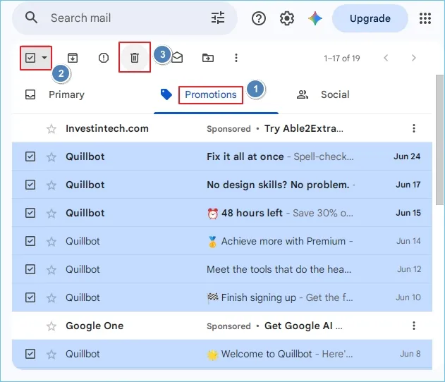 Delete newsletters and emails from the promotions