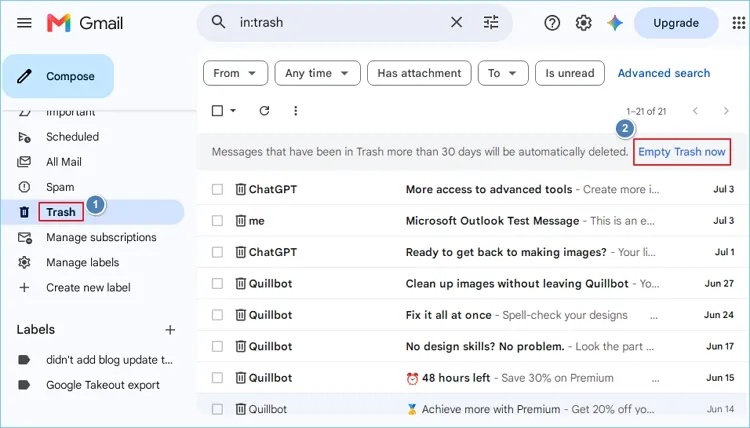 Empty trash folder manually