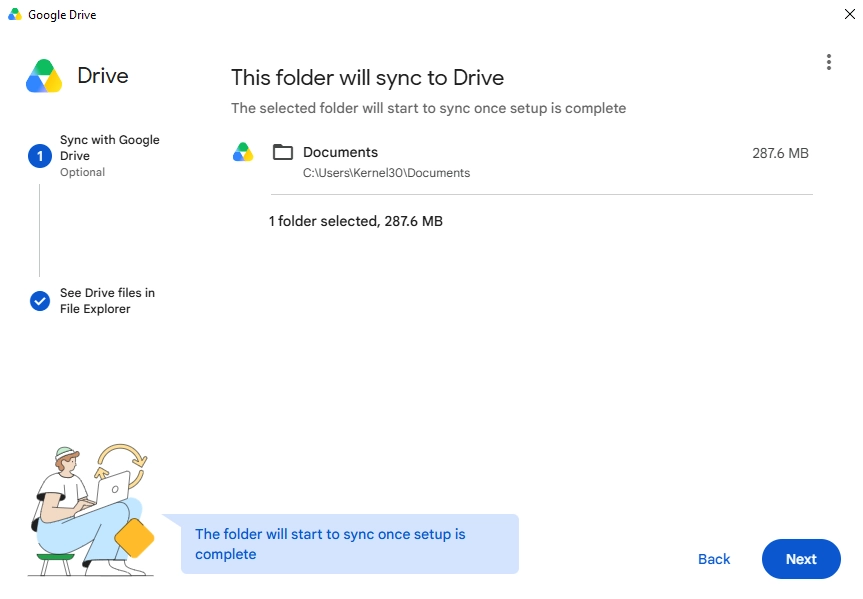 Selected folder will be listed