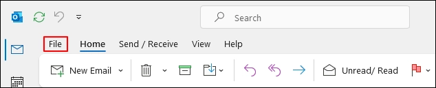 Open Outlook and click file