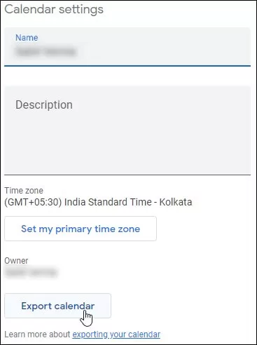Click on Export Calendar to start downloading