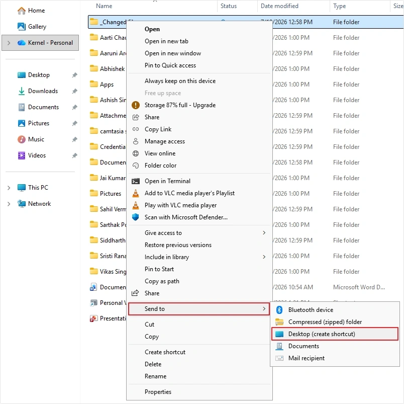 click send to then desktop