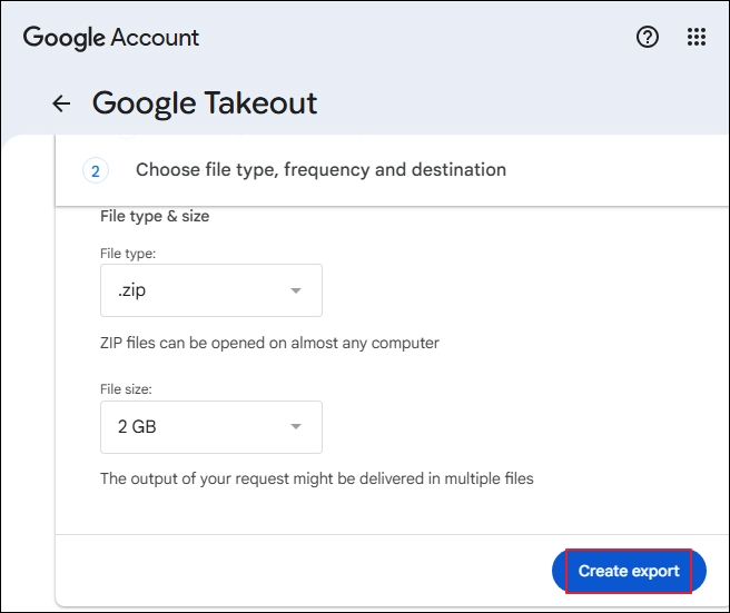 Click Create export