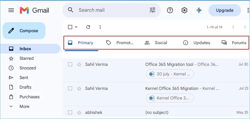 view all the tabs aligned in the inbox