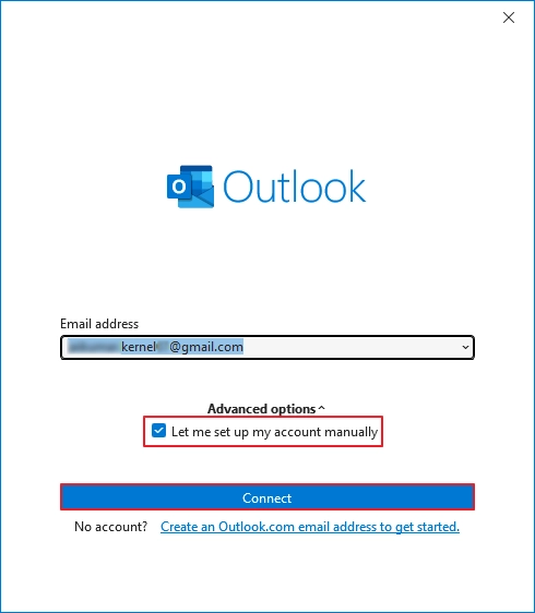 check the Let me set up my account manually option