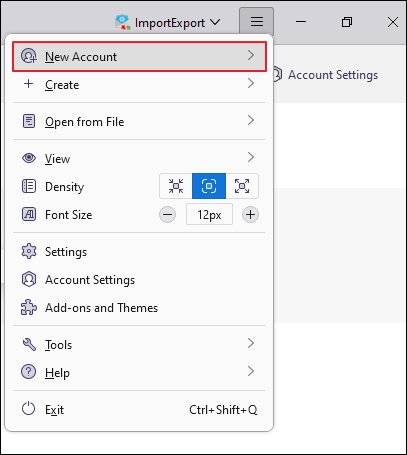 Open Thunderbird and select New Account