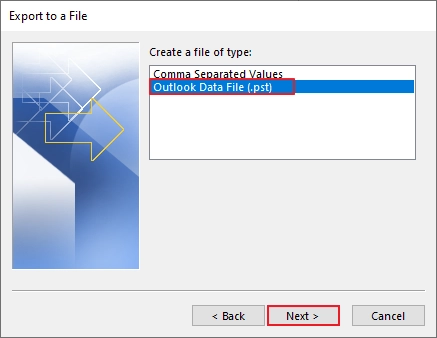 Choose Outlook Data File