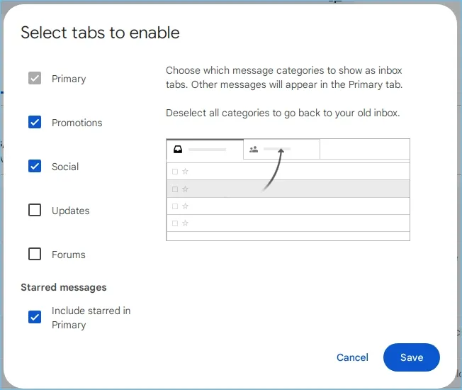 Select tabs to enable