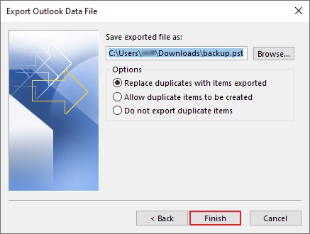 Select destination saving location and click Finish