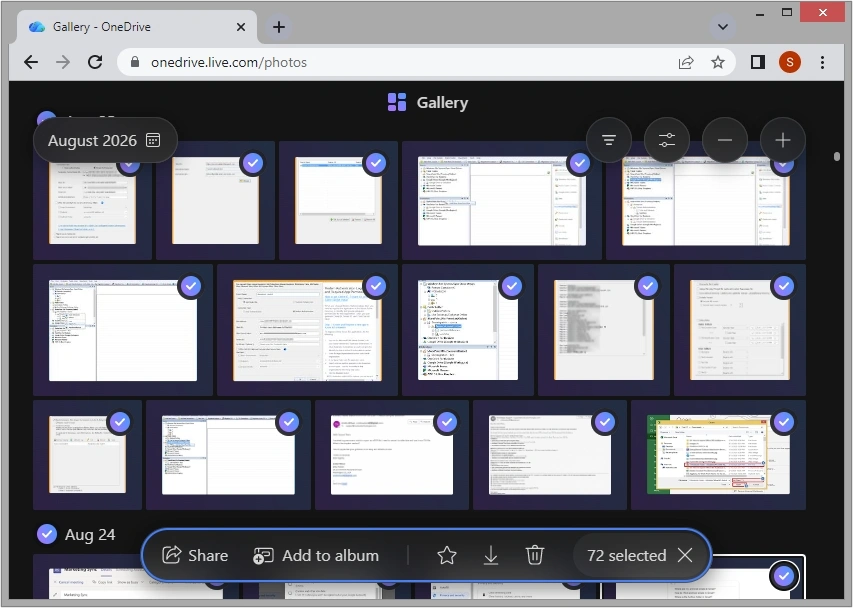 select all photos in onedrive with shift and click
