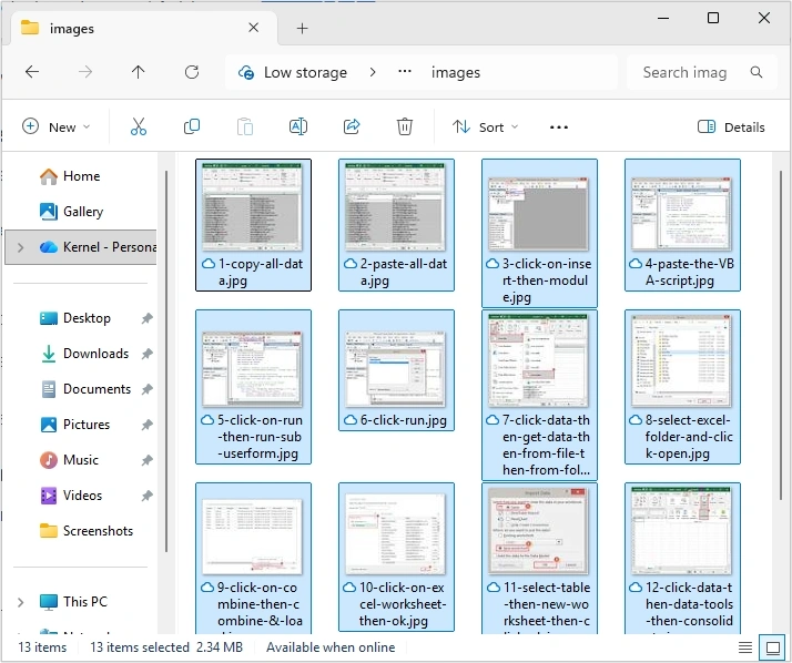 press ctrl A to select multiple photos in onedrive on pc