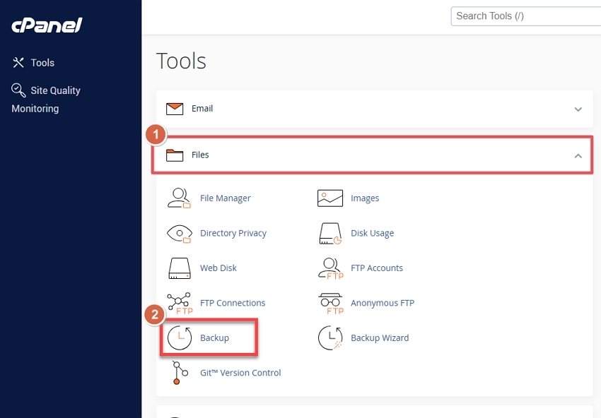select the Backup option