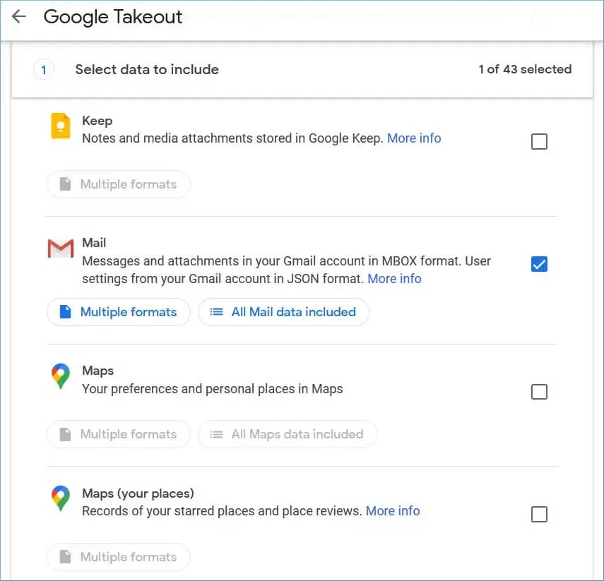 Select data to include and Choose the mail