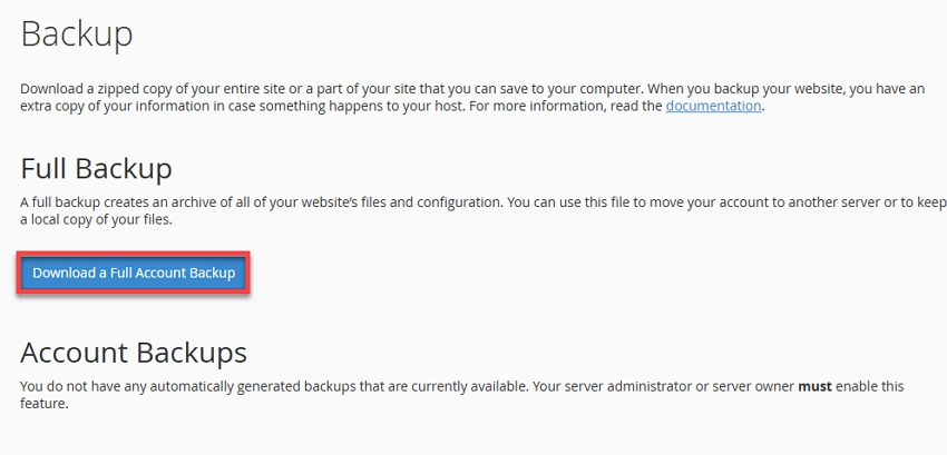 Download a Full Account Backup