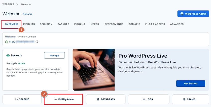 click the PHPMyAdmin button