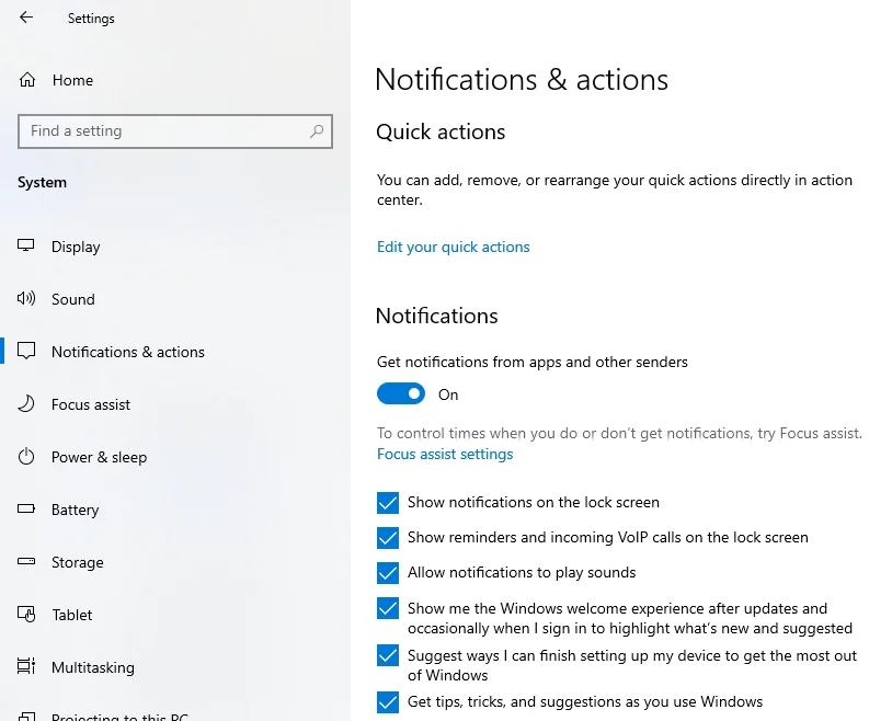 enbale windows notifications