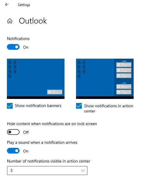 enable outlook notifications