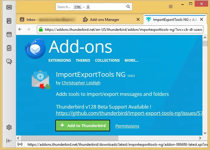 Click on add to thunderbird button