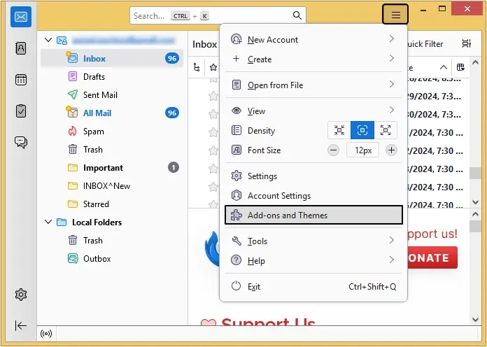 Click on add ons and themes option