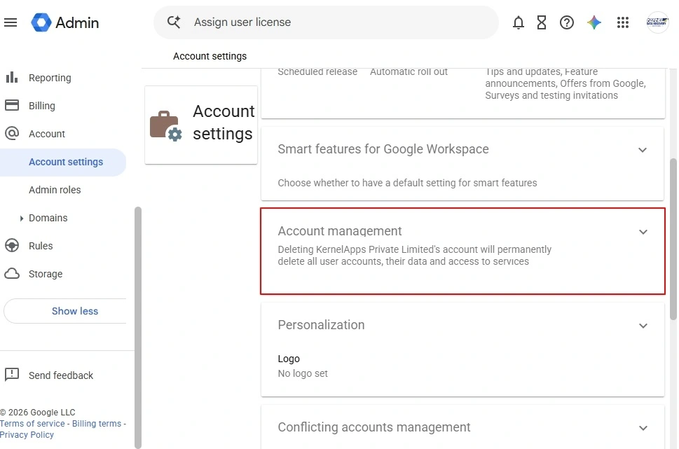 Click on Account management