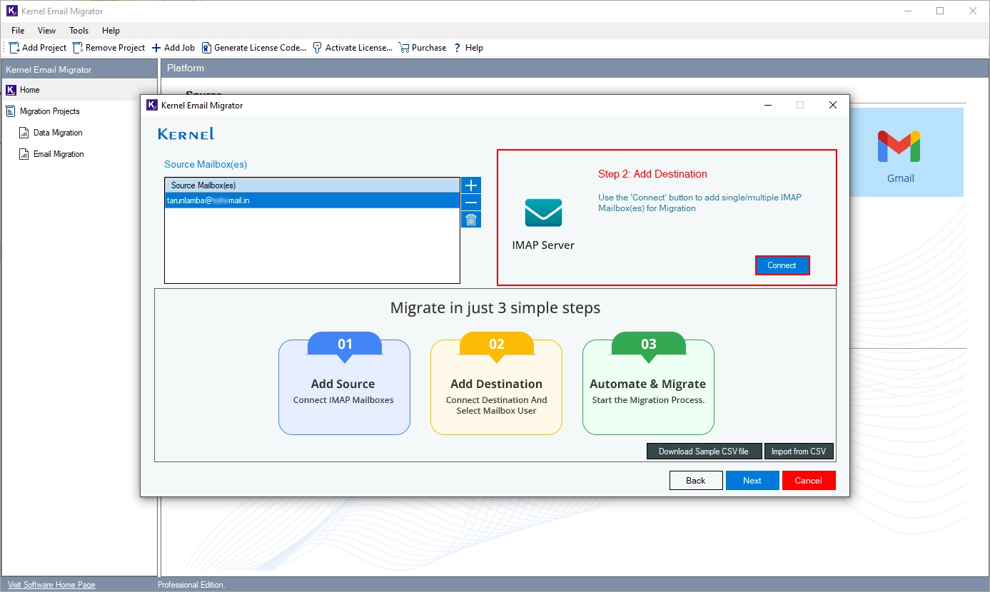 Click Connect in the Add Destination