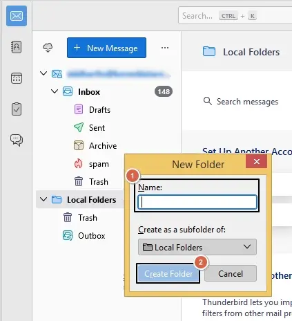 Enter name and click create folder button
