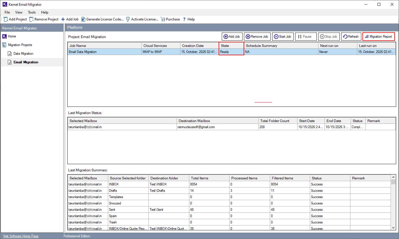 Click on Migration report to download