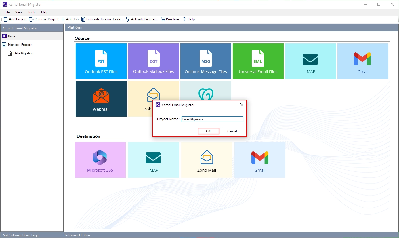 Enter the Project Name