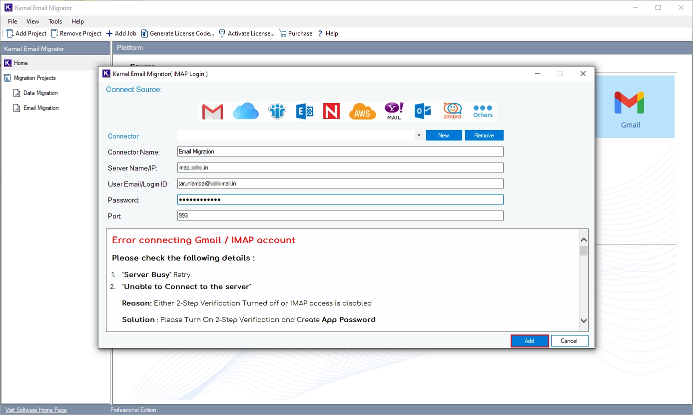 Enter the Securence Email account credentials