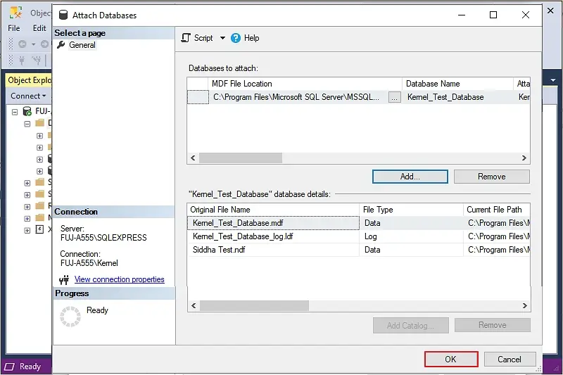 When primary database is added click ok