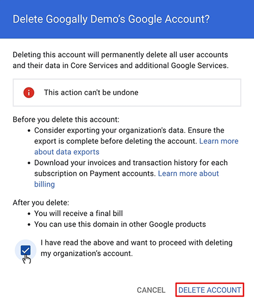 Give your consent by clicking on DELETE ACCOUNT