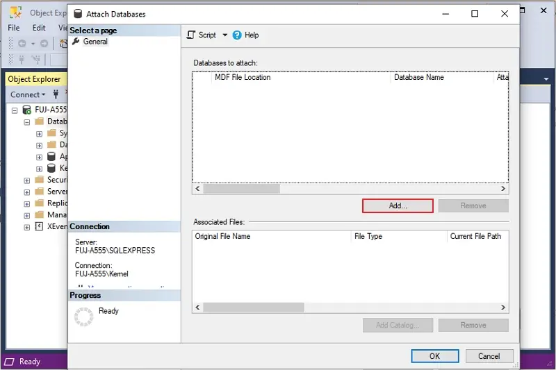 Click add and load primary mdf file