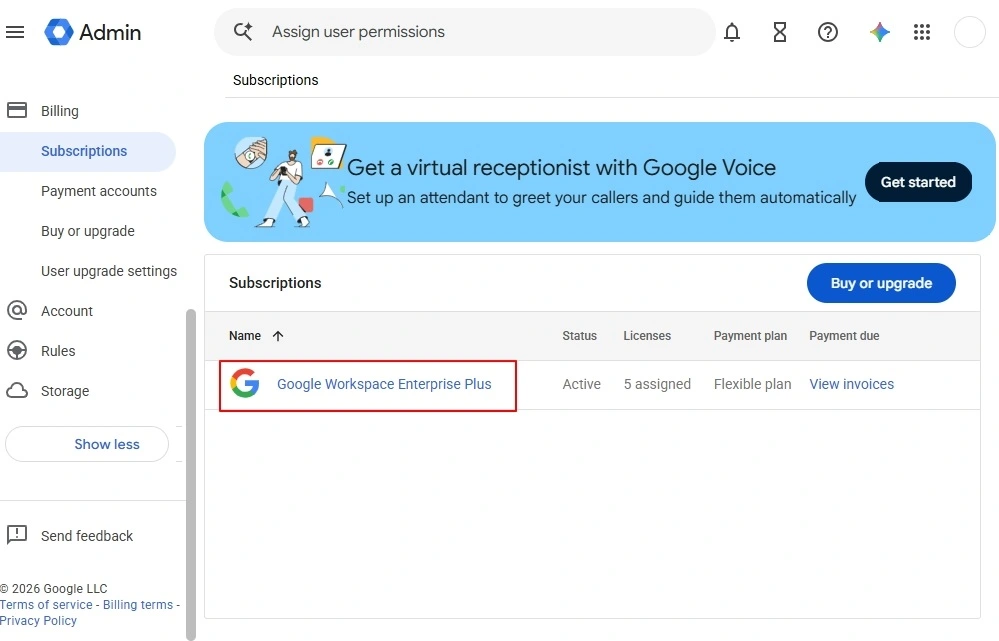 Click active Google Workspace</strong> account” width=”999″ height=”641″ /></p>
<p><strong>Step 5</strong>: In the account dashboard, click on <strong>More</strong>.<img loading=