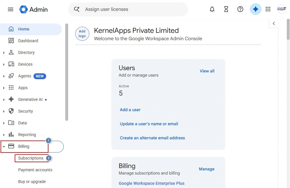 Go to Billing, and click on Subscription
