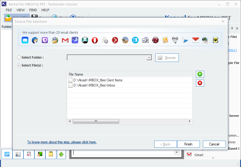 Select MBOX file or folder