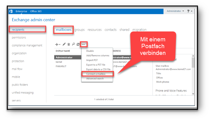 Mit EAC ein gelöschtes Postfach mit einem Benutzerkonto verknüpfen