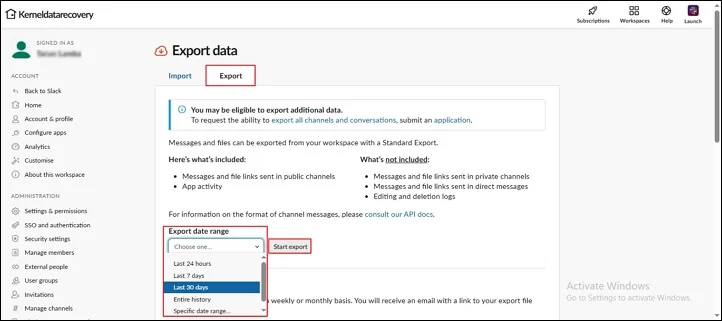 Click Start Export