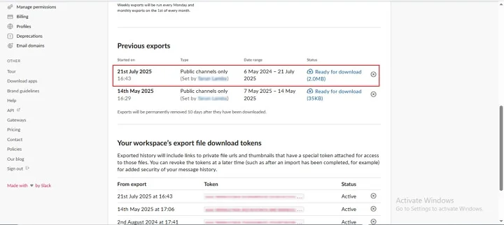 Data export is done