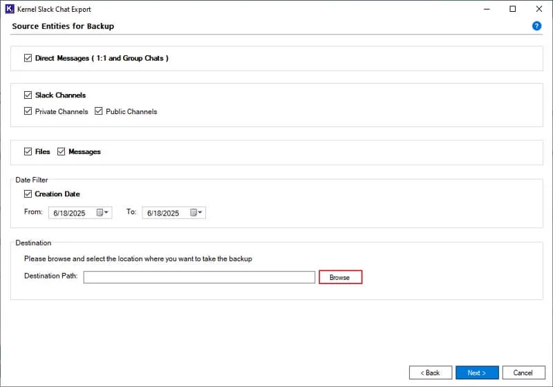 Source Entities for Backup window