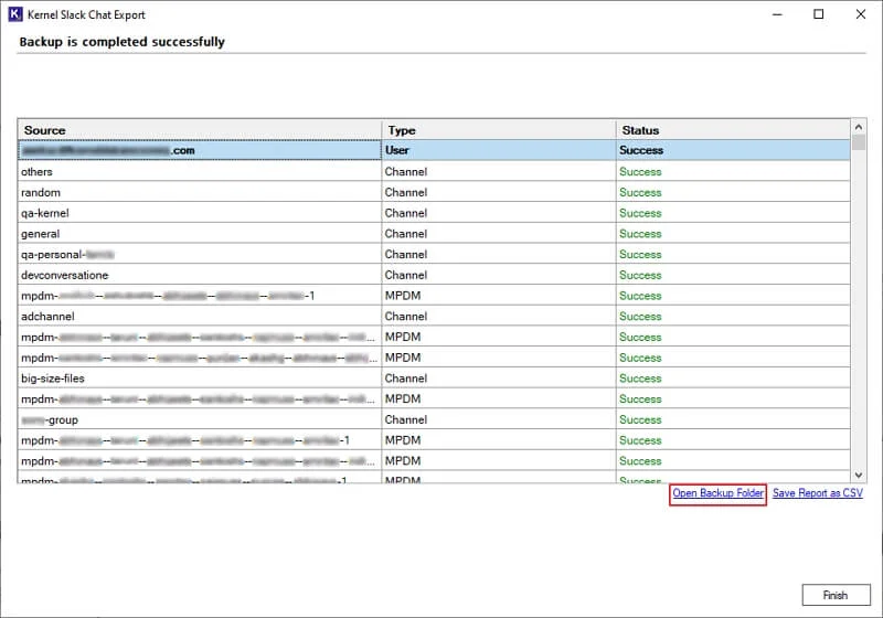 click Open Backup Folder to access exported files