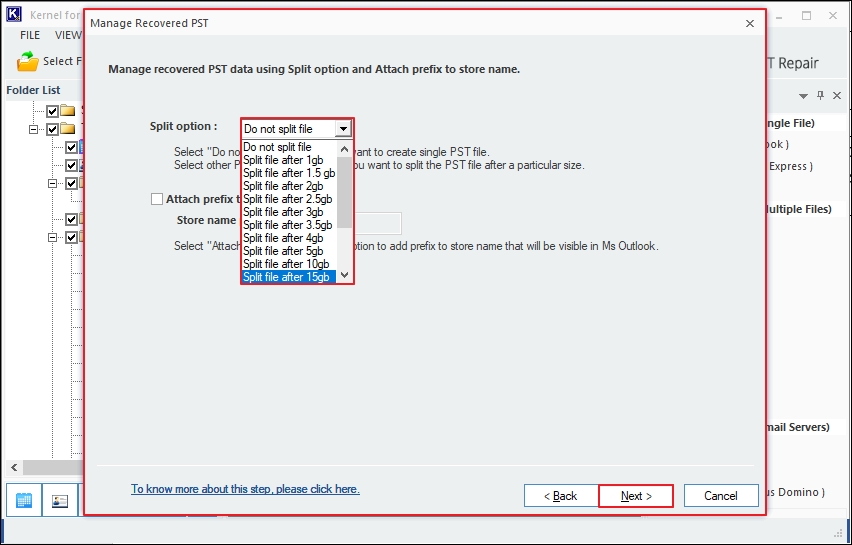 manage recovered pst file