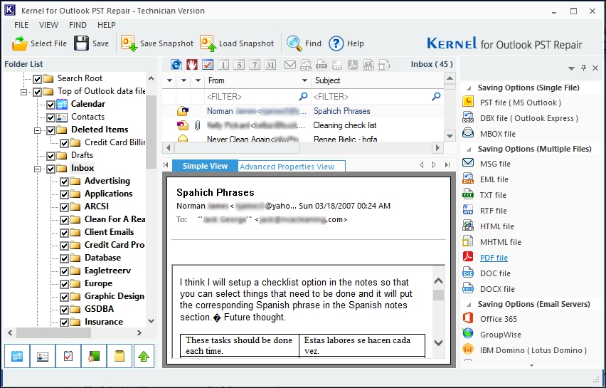 preview pst file data