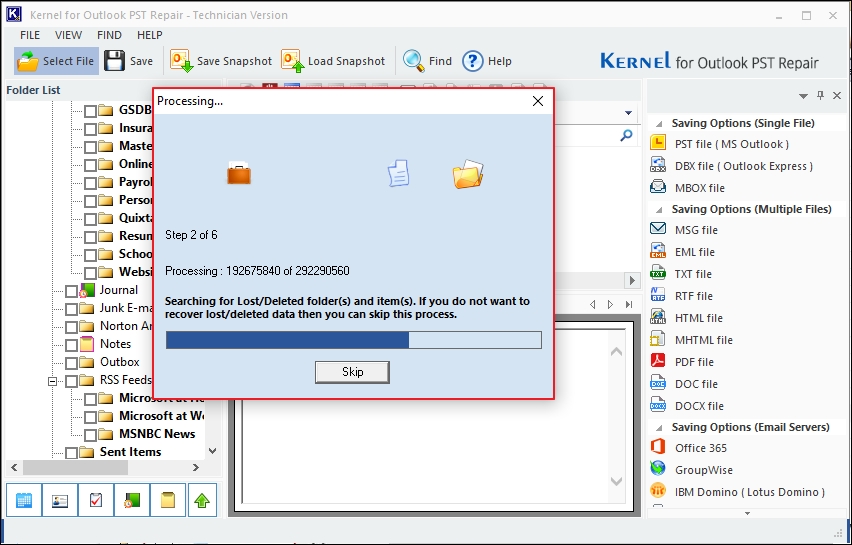 pst repair processing