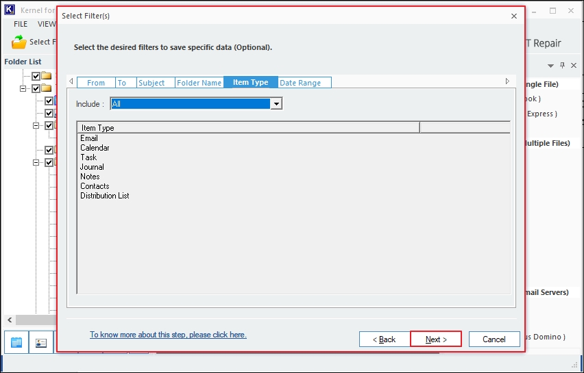 select from given filters
