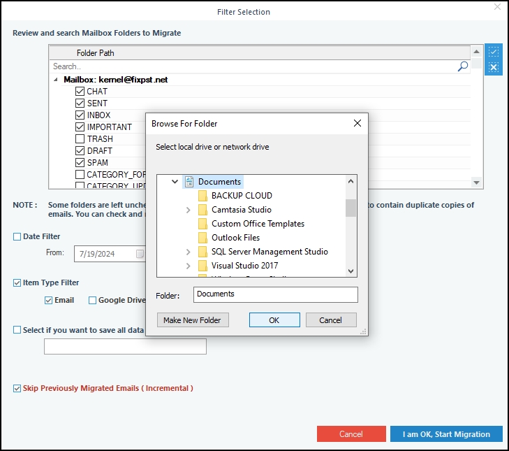 Choose a location to save backup