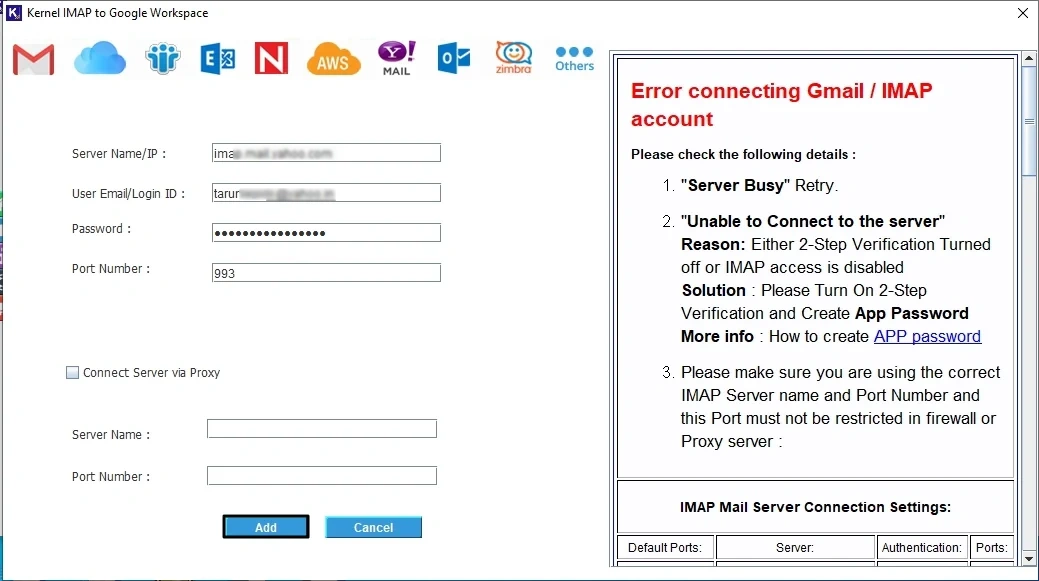 Enter Zoho mail account details