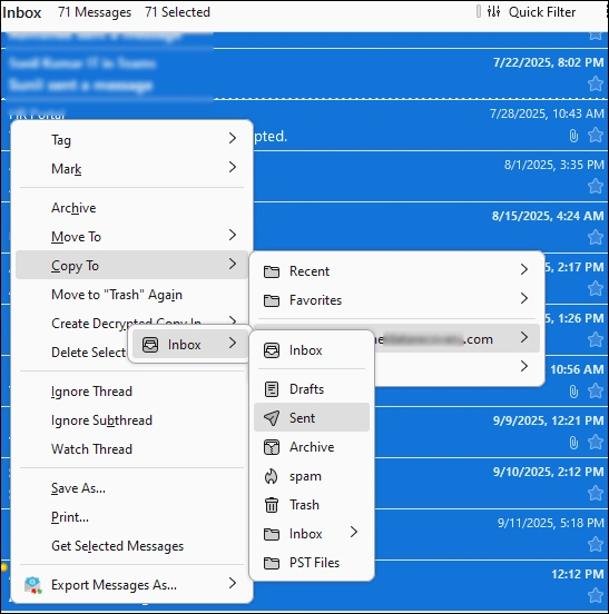 Select emails you want to migrate