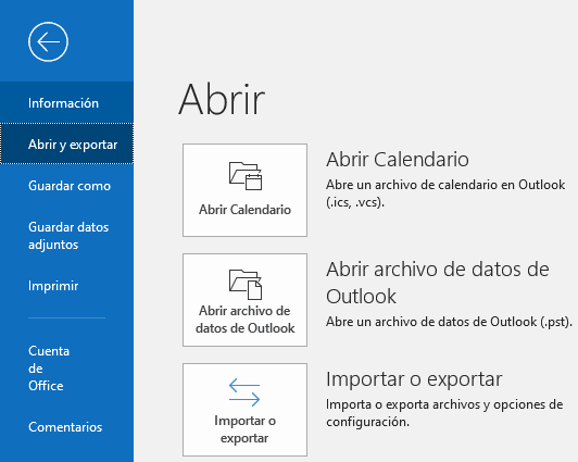 Abrir y exportar > Importar o exportar
