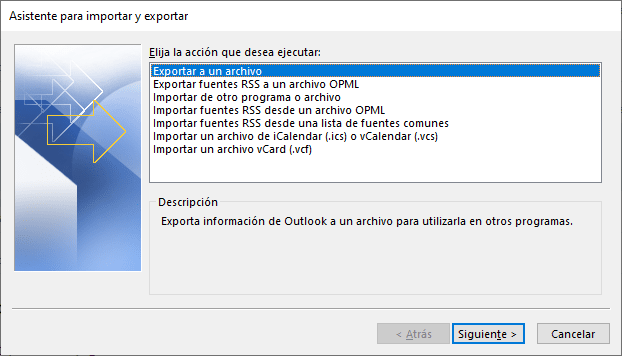 Asistente para importar y exportar